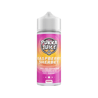 Pukka Juice Raspberry Sherbet 100ml bottle with pink and orange label.