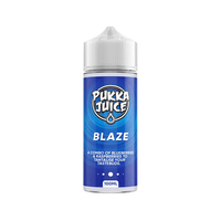 Pukka Juice Blaze 100ml bottle, blue label with logo and flavour description.