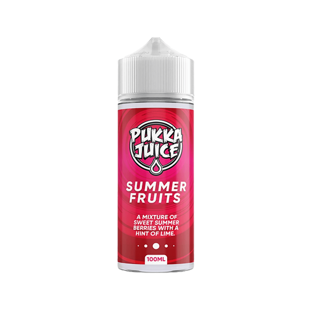 Pukka Juice Summer Fruits 100ml bottle with vibrant red label and white cap.