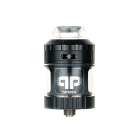 QP Design Juggerknot V2 RTA, black finish, glass tank, top airflow, UK vape hardware.