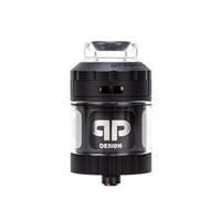 Black QP Design Juggerknot V2 RTA vape tank with clear glass chamber.