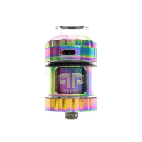 QP Design Juggerknot V2 RTA, rainbow finish, displayed upright against a white background.