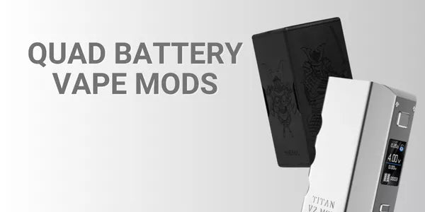 Steam Crave Hadron Titan V2 quad-battery vape mods in black and silver, featuring a high-wattage chipset and engraved samurai artwork.