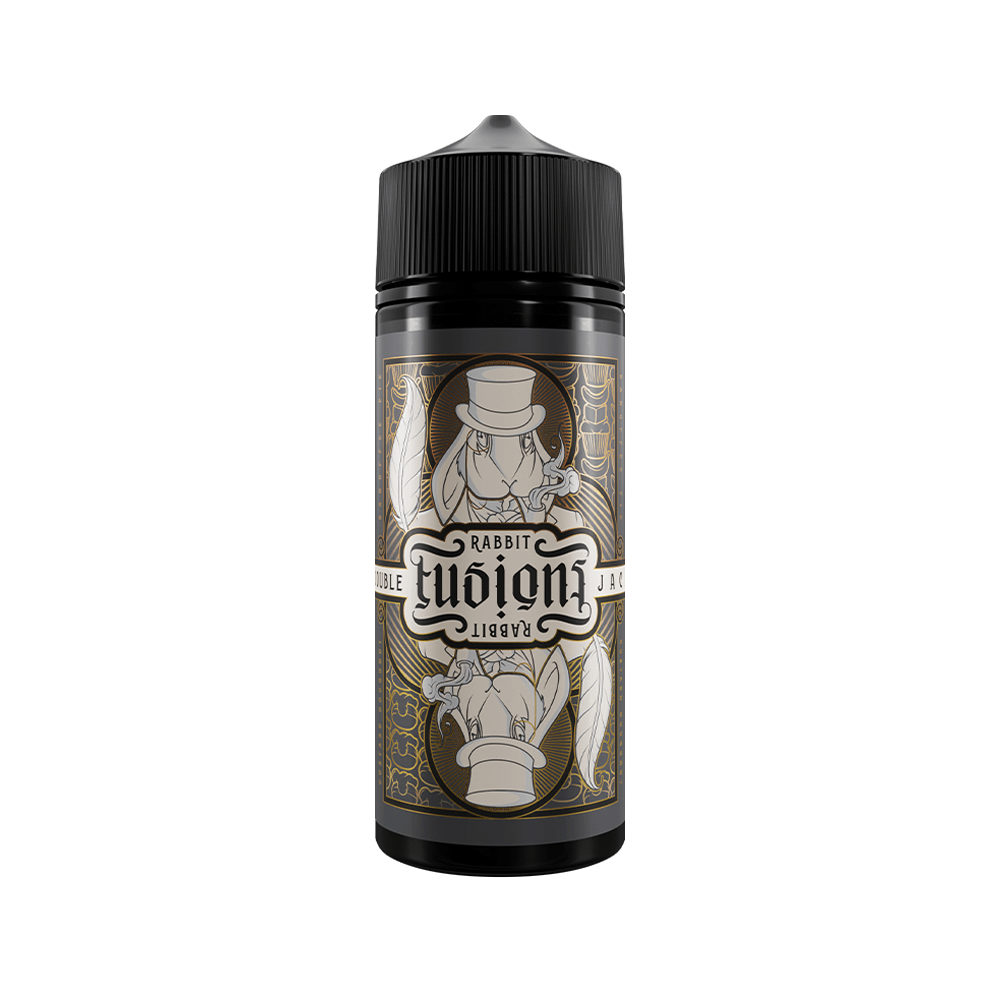 Rabbit Fusions 100ml shortfill bottle with elegant black and gold design.