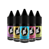 Five Rachael Rabbit 10ml e-liquid bottles in various flavours.