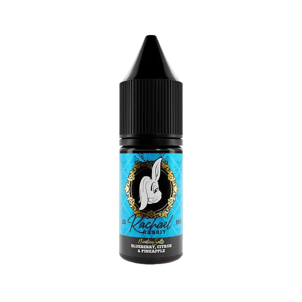 Rachael Rabbit 10ml vape juice bottle with blueberry, citrus, and pineapple flavour label.