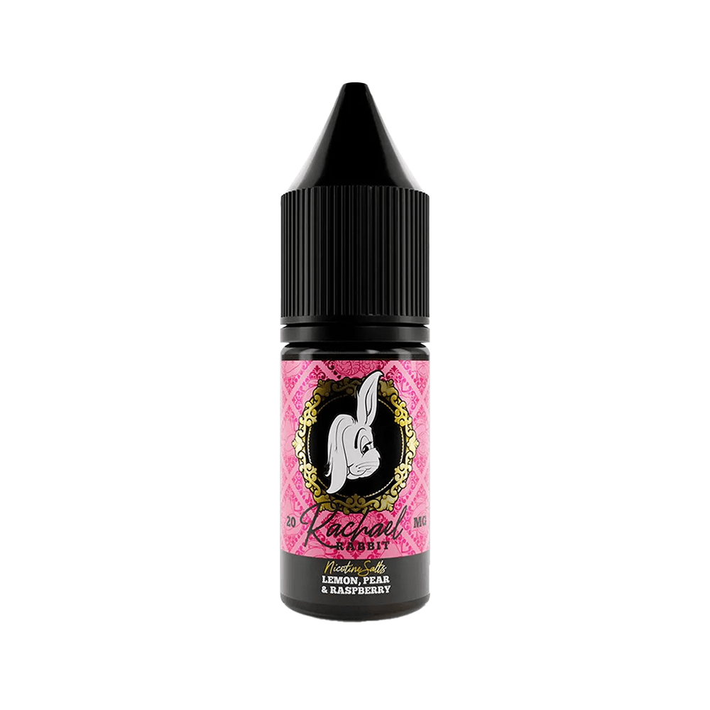 Rachael Rabbit Lemon, Pear, Raspberry 10ml salt e-liquid bottle with a pink and black label.