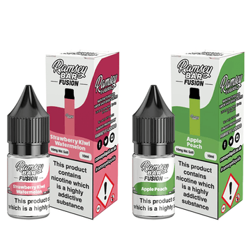 Ramsey Bar Fusion vape juices: Strawberry Kiwi Watermelon and Apple Peach flavours.