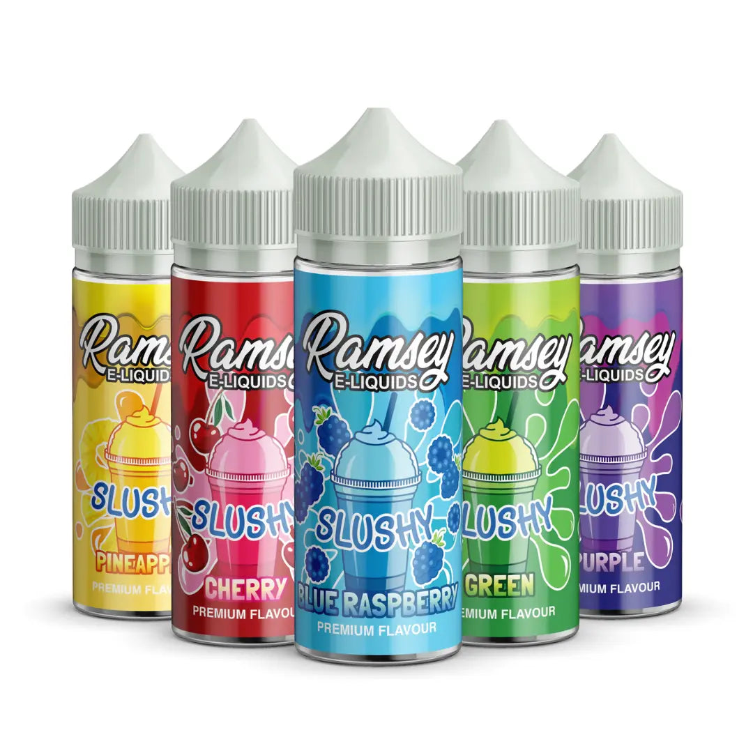 Ramsey Slushy 100ml Shortfill E-Liquid - a colourful selection of icy, fruity flavours for a refreshing and flavour-packed vaping experience.