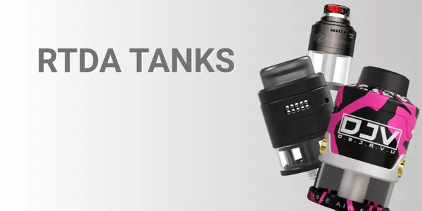 Rebuildable dripping tank atomizers featuring the DEJAVU DJV RDTA in pink camouflage and the Steam Crave Aromamizer RDTA.