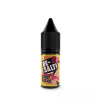 E-liquid bottle with a colourful "Fruit Salad" label, 20mg nicotine strength.