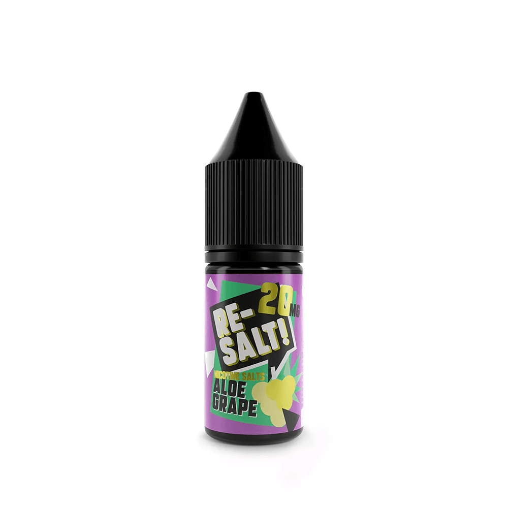 Re-Salt Aloe Grape 10ml bottle with black cap, featuring vibrant purple and green label.