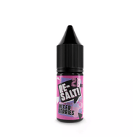 Pink bottle of Re-Salt Mixed Berries vape juice, 20mg nicotine salt, black cap.