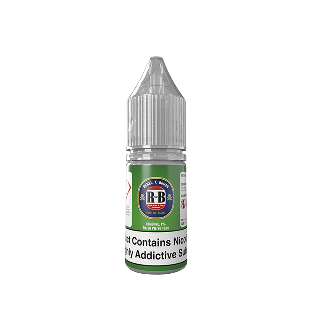 Rebel X Bogan 10ml salt nicotine bottle with green label, displayed on a white background.