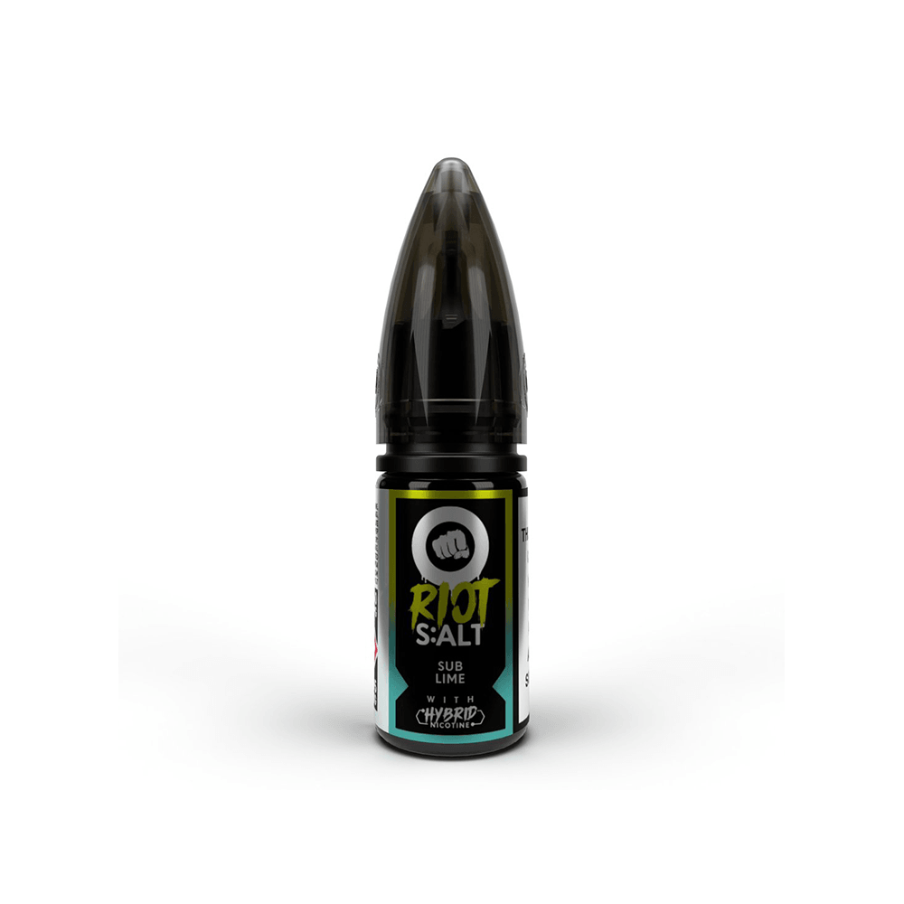 Riot Squad S:ALT 10ml vape bottle with black cap and colourful label design.