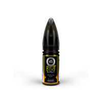 Riot Squad Salt 10ml bottle with black cap and yellow label featuring "Tropical Fury" text.