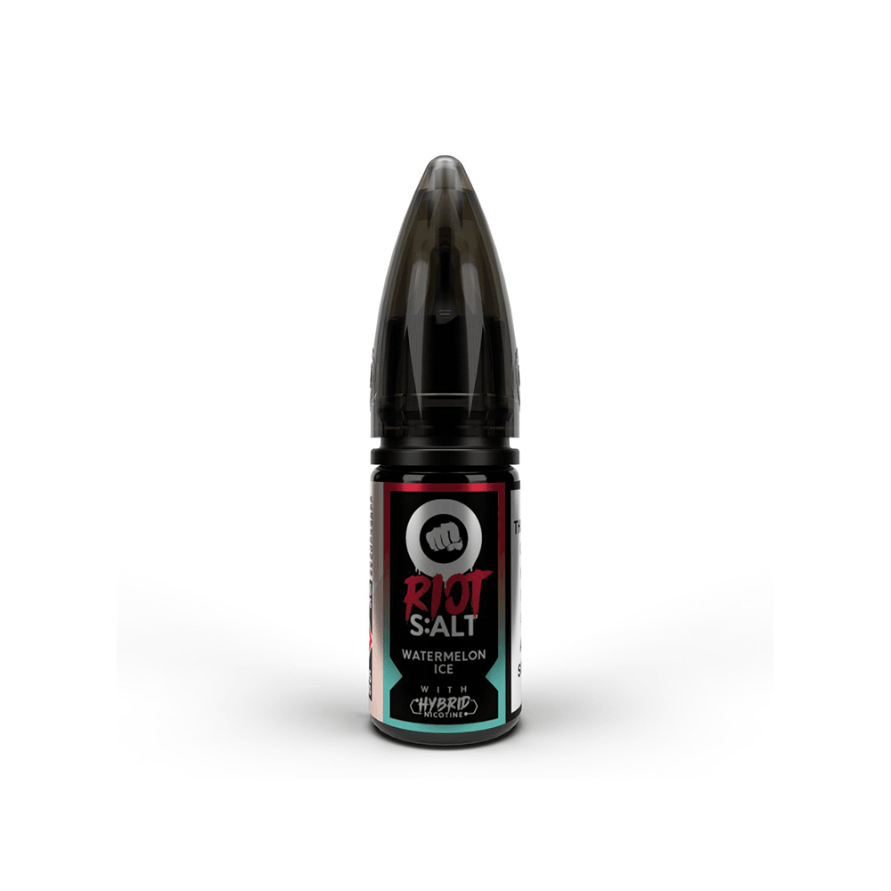 Riot Squad S:ALT Watermelon Ice vape juice bottle with black cap and vibrant label design.