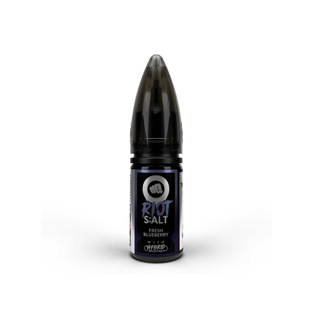 Riot Squad S:ALT vape juice bottle with a fresh blueberry label and black cap.