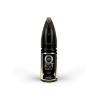 Riot Squad S:ALT vape bottle with dark cap and cream leaf label design.