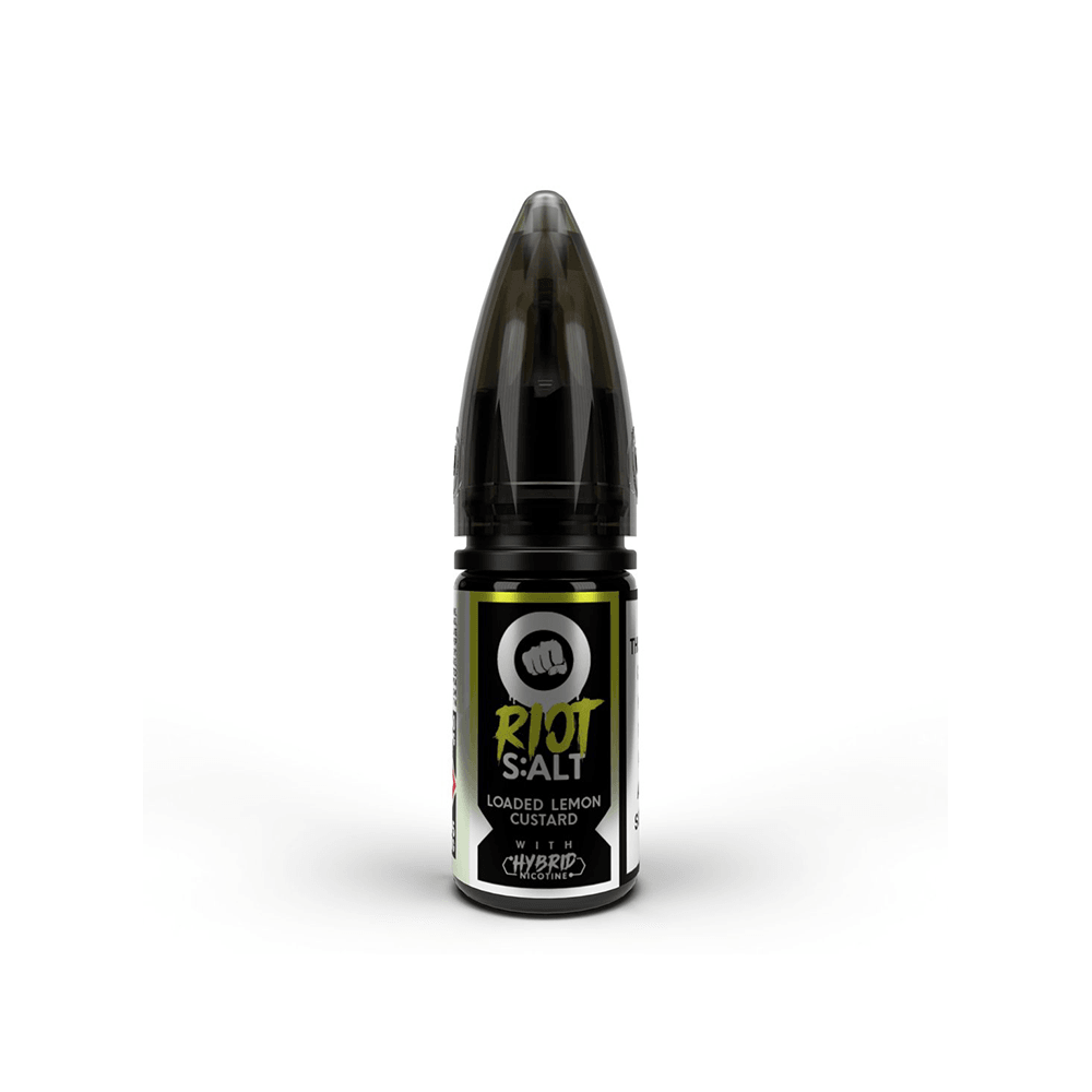 Riot Squad S:ALT 10ml e-liquid bottle with a black cap and lemon custard flavour label.