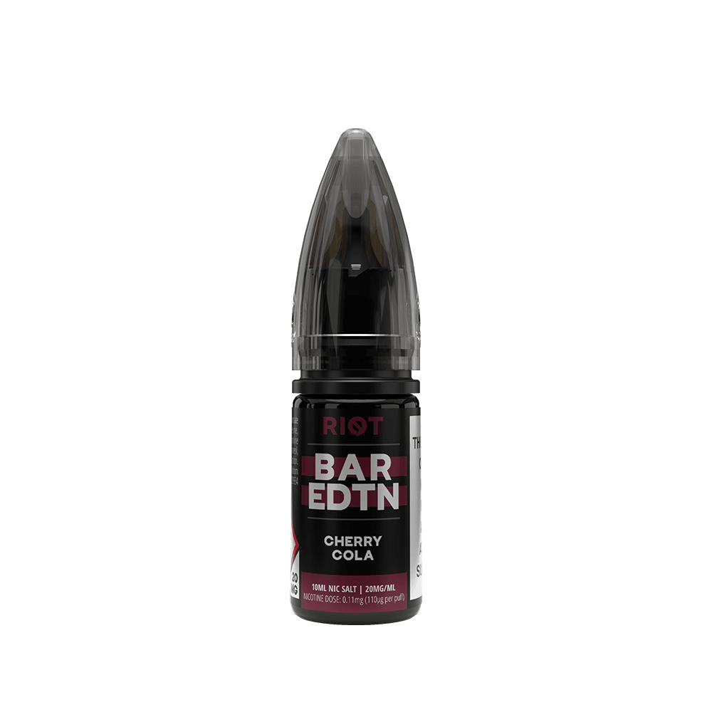 Riot Squad Bar Edition Cherry Cola 10ml Nic Salt bottle against a white background.