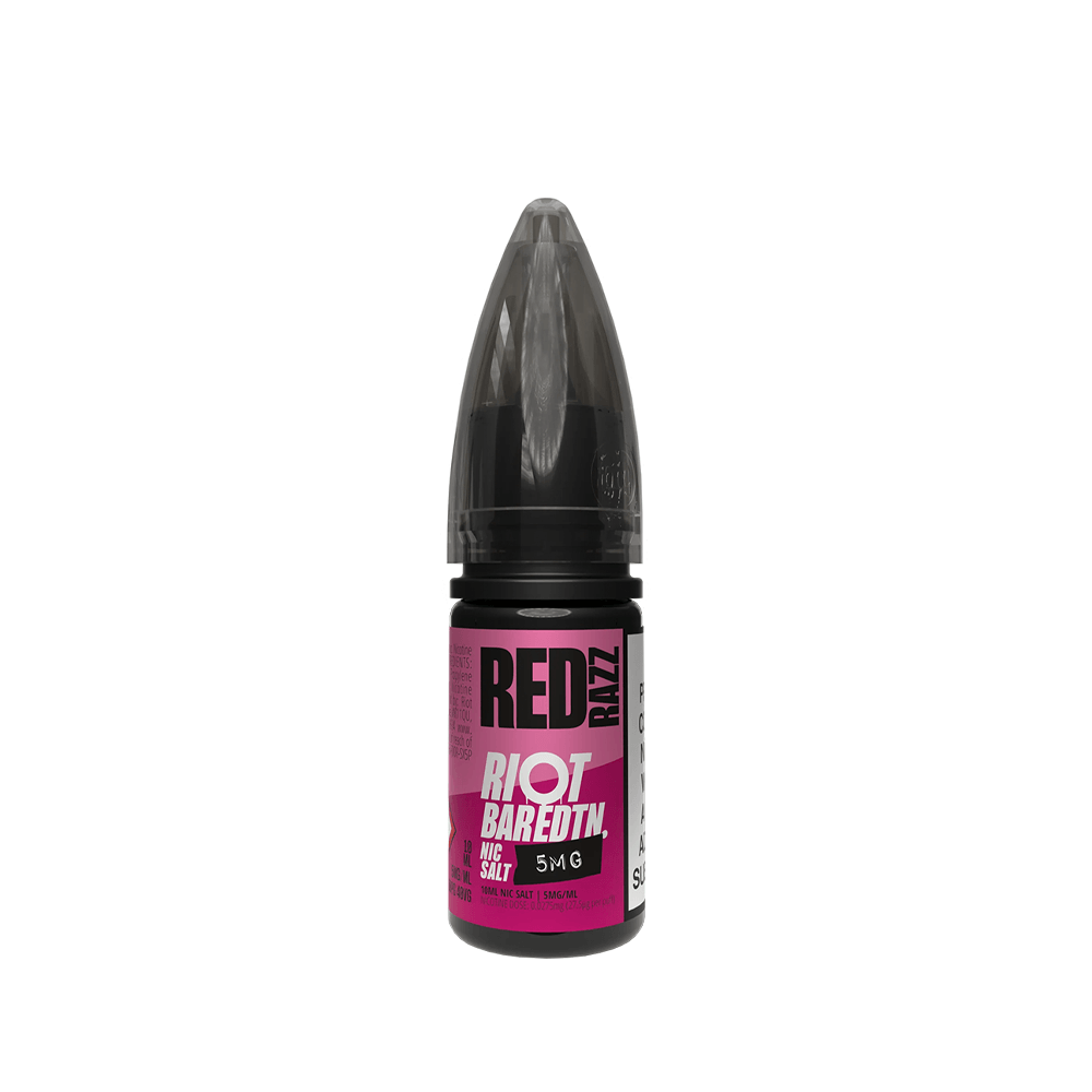 Riot Squad Bar Edition 10ml Salts in Red Razz flavour, with a sleek black and pink bottle design.