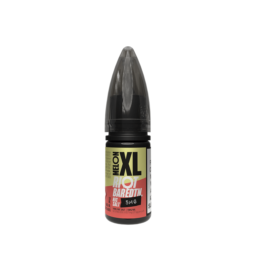 Riot Squad Bar Edition 10ml Melon XL vape juice bottle with black cap and colourful label.