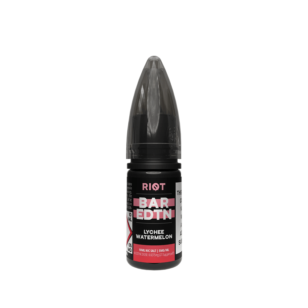 Riot Squad Bar Edition 10ml vape juice in Lychee Watermelon flavour with black cap.