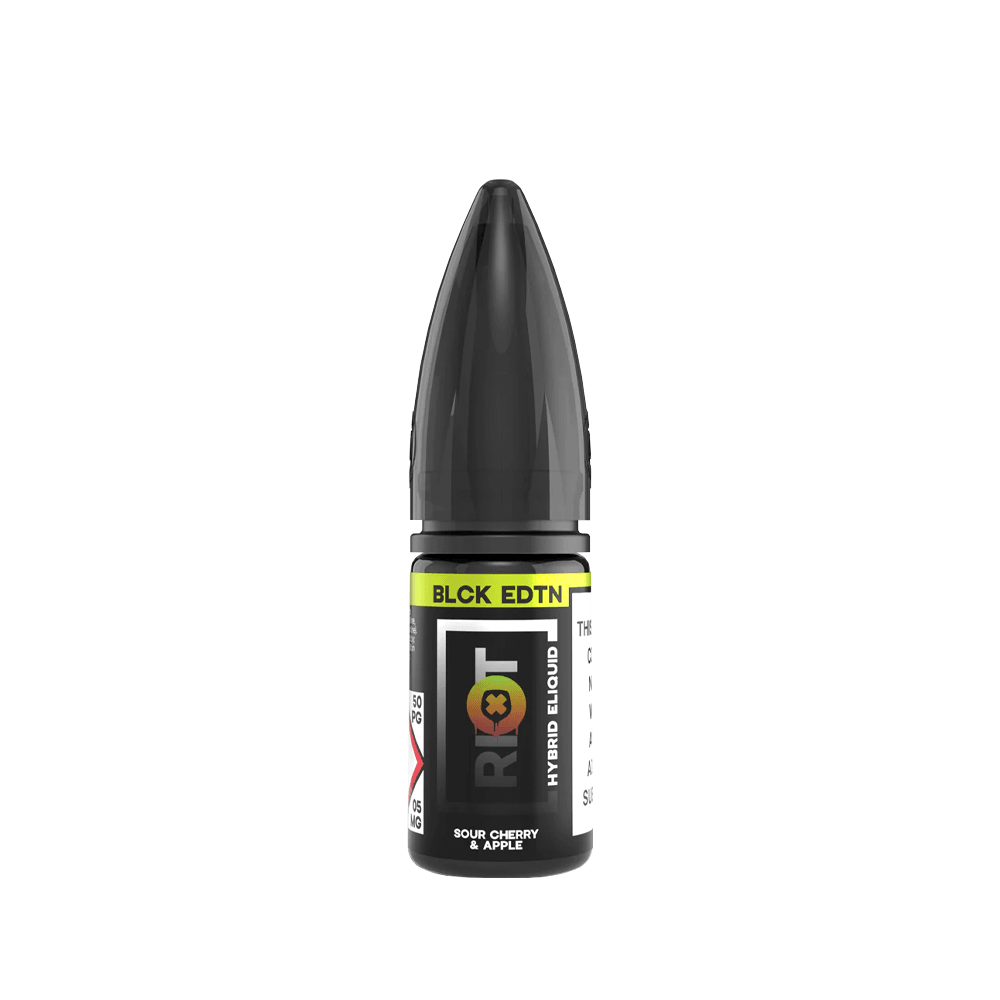 Riot Squad Black Edition 10ml vape juice bottle with Sour Cherry & Apple flavour.