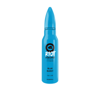 Blue Riot Squad e-liquid bottle with "Blue Burst" label, bullet-shaped design.