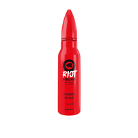 Red Riot Squad Cherry Fizzle vape juice bottle, bullet-shaped design.