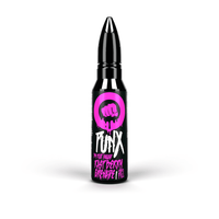 Riot Squad Punx Raspberry Grenade vape juice bottle with bold pink and black design.