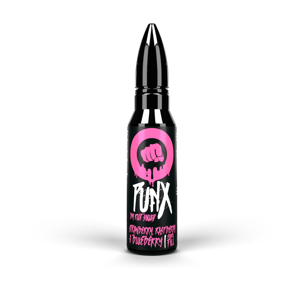 Riot Squad Punx e-liquid bottle with pink logo and flavour text.