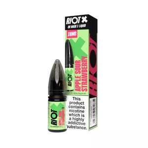 Riot X Nic Salt 10ml Bottle & Box in Apple Sour Strawberry Flavour.