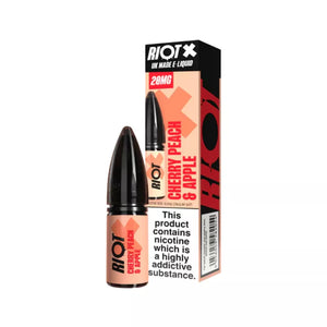 Riot X Nic Salt 10ml Bottle & Box in Cherry Peach Apple Flavour.