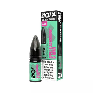Riot X Nic Salt 10ml Apple Blackcurrant & Kiwi Flavour is available in 5mg,10mg and 20mg Strength 