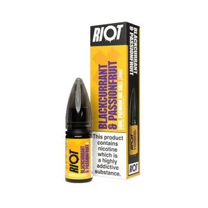 Riot X Nic Salt 10ml Blackcurrant & Passionfruit Flavour is available in 5mg,10mg and 20mg Strength 