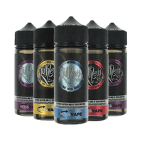 Five Ruthless 100ml shortfill e-liquid bottles in various flavours.