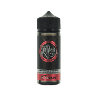 Ruthless e-liquid 100ml shortfill bottle with black cap and red label, Mix & Vape branding.