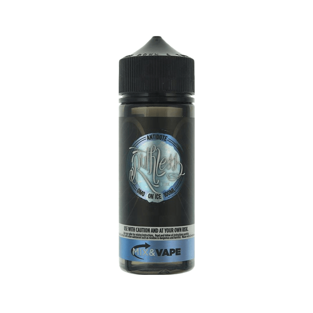 Ruthless Antidote 100ml shortfill e-liquid bottle with Mix & Vape branding.