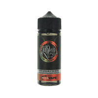 Ruthless e-liquid bottle, Strizzy flavour, 100ml shortfill, with black cap and colourful label.