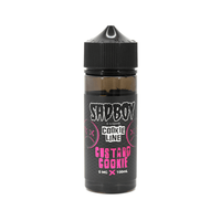 Sad Boy Custard Cookie e-liquid, 100ml shortfill bottle with black and pink label design.