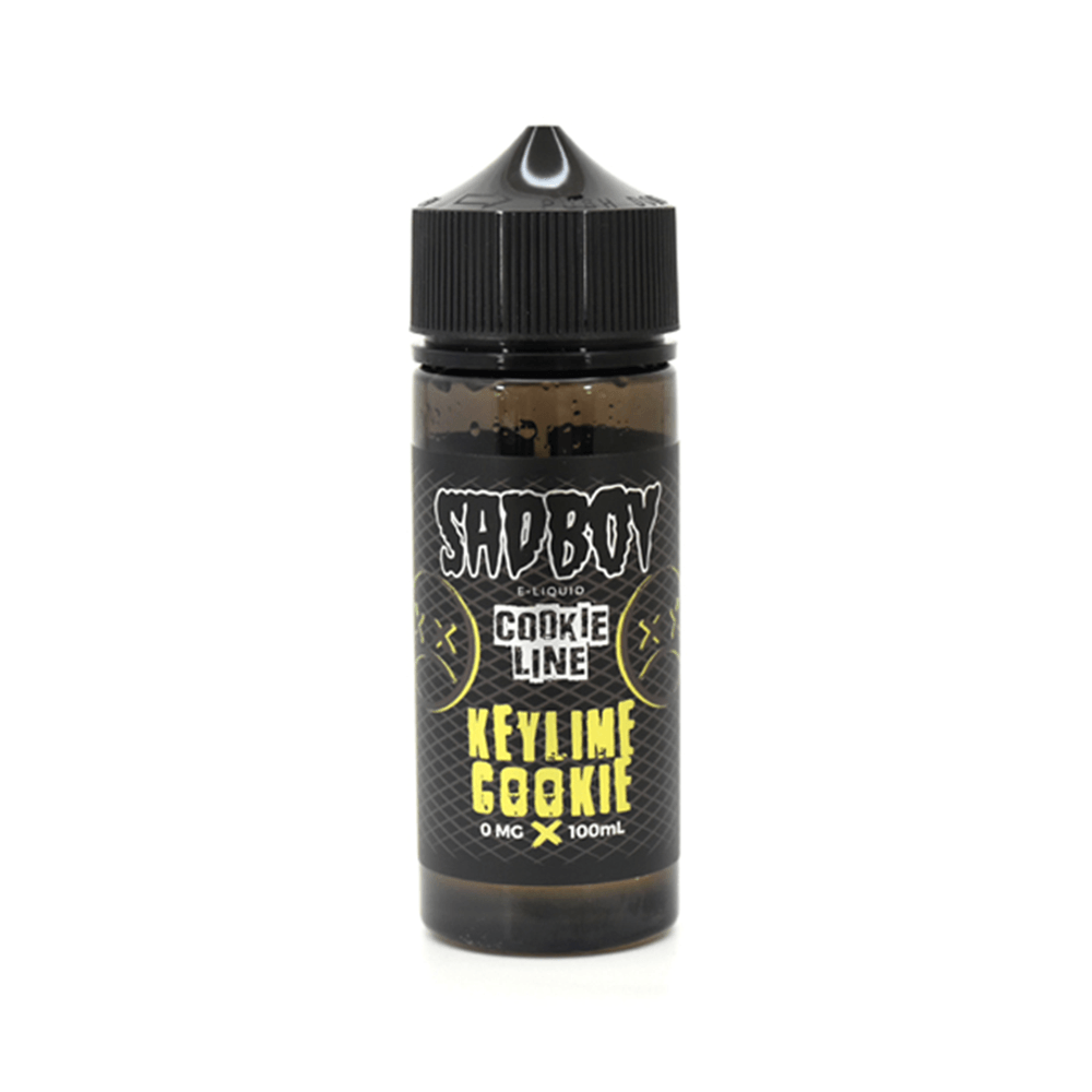 Sadboy Keylime Cookie e-liquid bottle, 100ml shortfill, black and yellow label design.