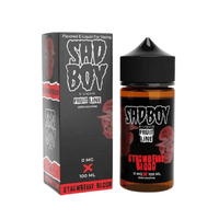 Sadboy Strawberry Blood 100ml shortfill bottle and box, black with red accents.