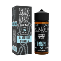 Sadboy Nola Line Blueberry Granola e-liquid, 100ml bottle with matching packaging.