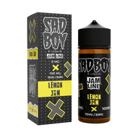 Sadboy Lemon Jam e-liquid 100ml shortfill bottle next to its branded packaging.