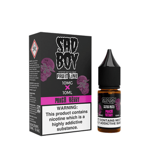 Sad Boy Punch Berry e-liquid 10ml bottle with box, featuring bold branding and warning label.