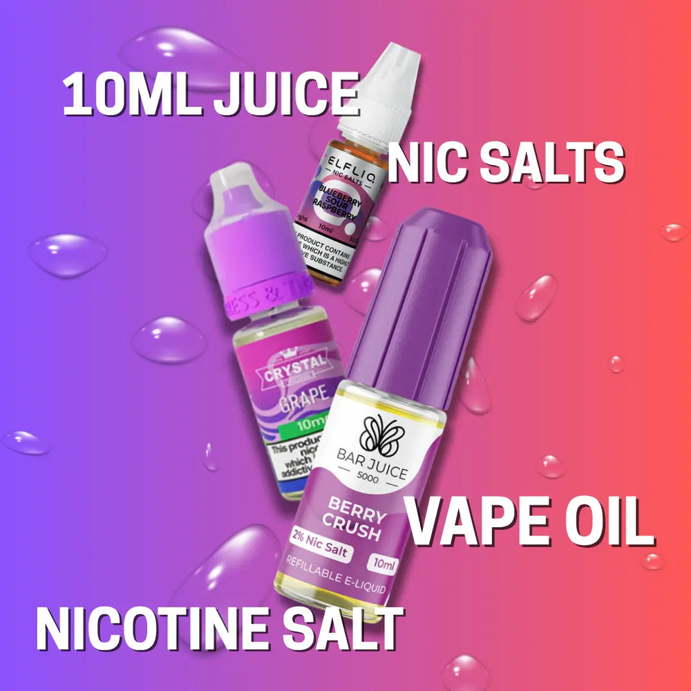 Vape oil bottles with labels on a gradient background