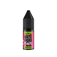 Six Licks Salts 10ml bottle, "Berried Alive" flavour, with a pink and black label.