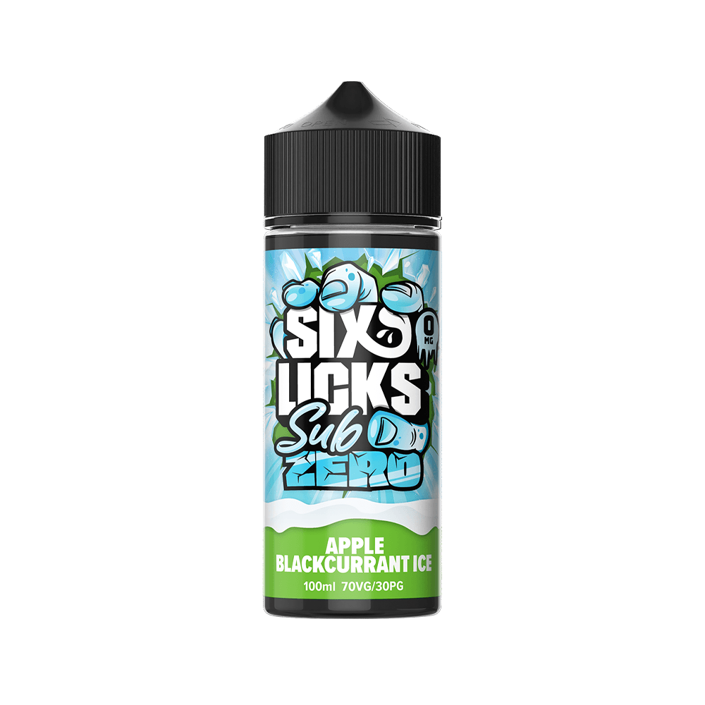 Six Licks Sub Zero vape juice bottle, Apple Blackcurrant Ice flavour, 100ml shortfill.